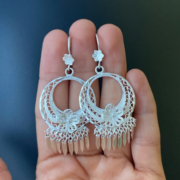 925 STERLING SILVER MEDIUM ROUND FOLKLORIC FILIGREE EARRINGS  From Mexico - Picture 2 of 11